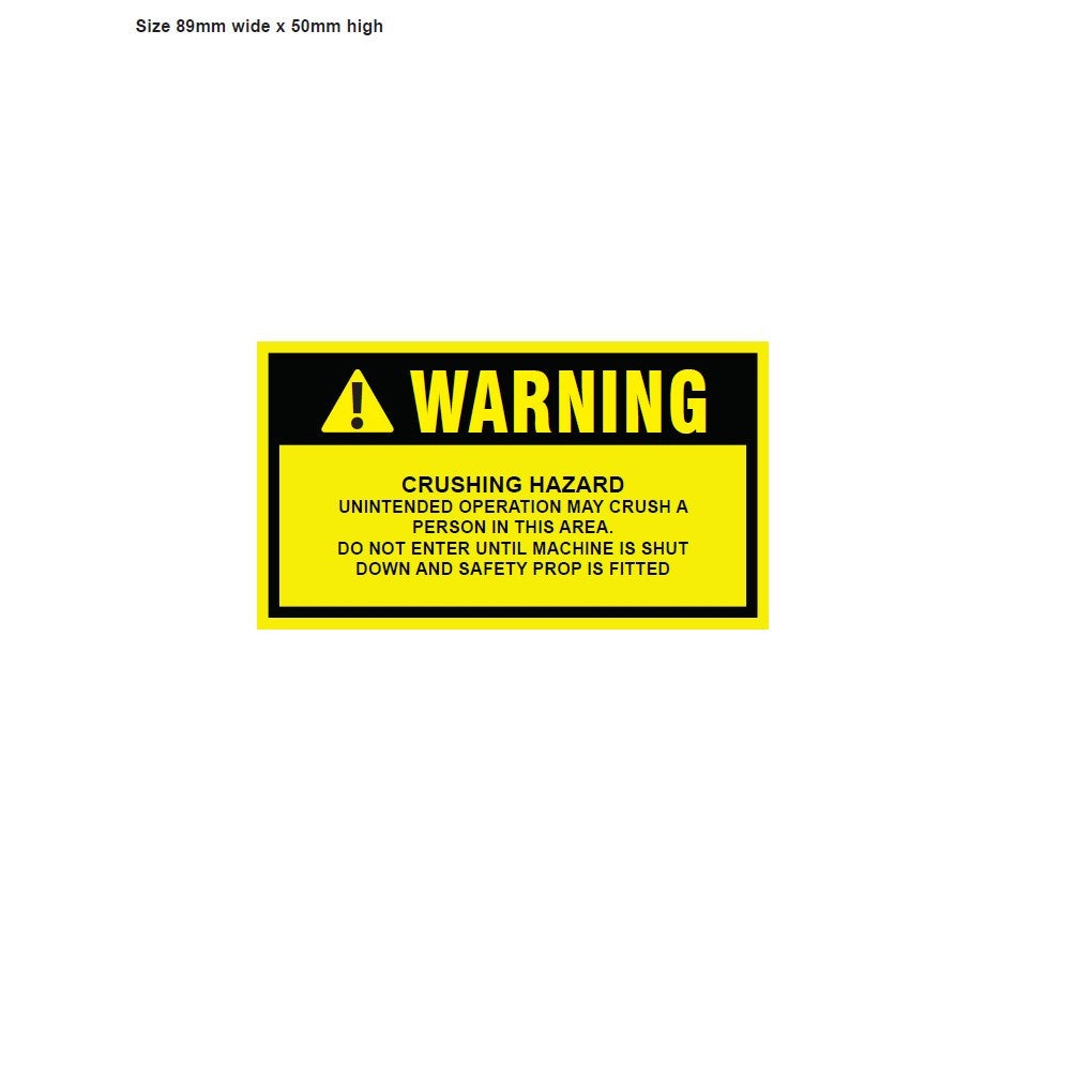 Decal Warning Crushing Hazard — Agrowplow